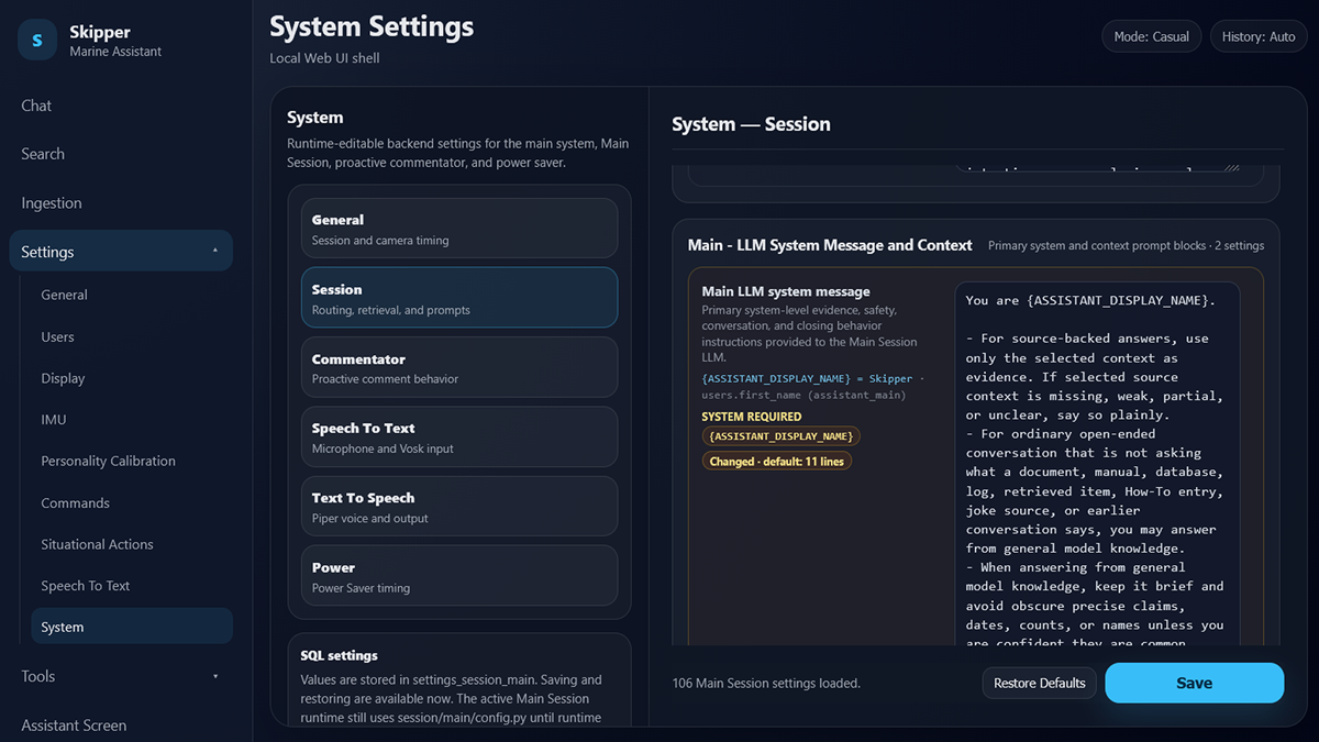 Custom configurations for the system